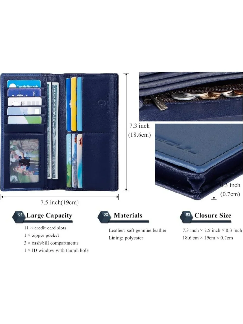Stylish RFID Blocking Leather Bi-fold Wallet with Zipper Pocket for Men & Women